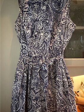 dressbarn Navy and White Paisley Print Midi Dress